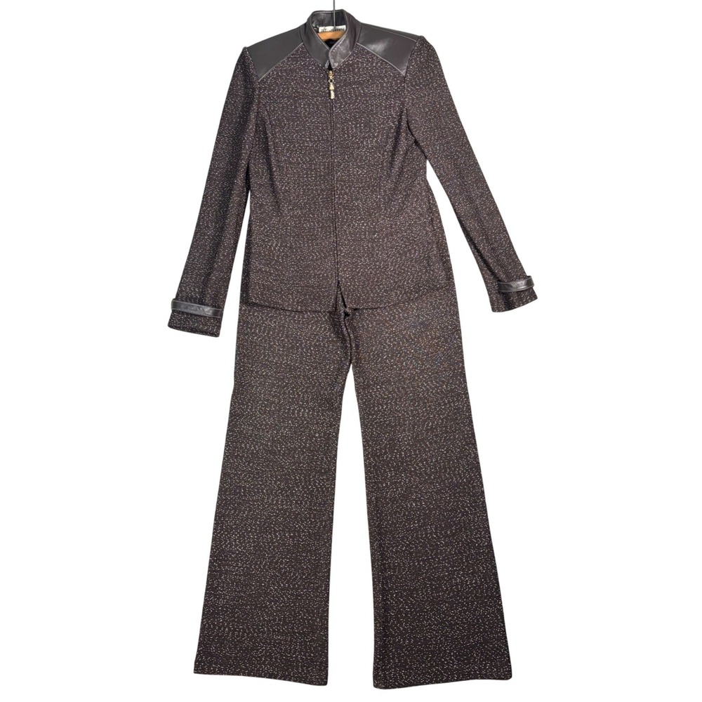 VNTG St John Collection By Marie Gray Santana Knit Pantsuit Jacket Brown Sz 6/8